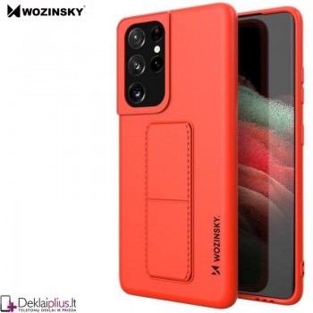 Wozinsky silikoninis dėklas - stovas raudonas (telefonui Samsung S21 Ultra)